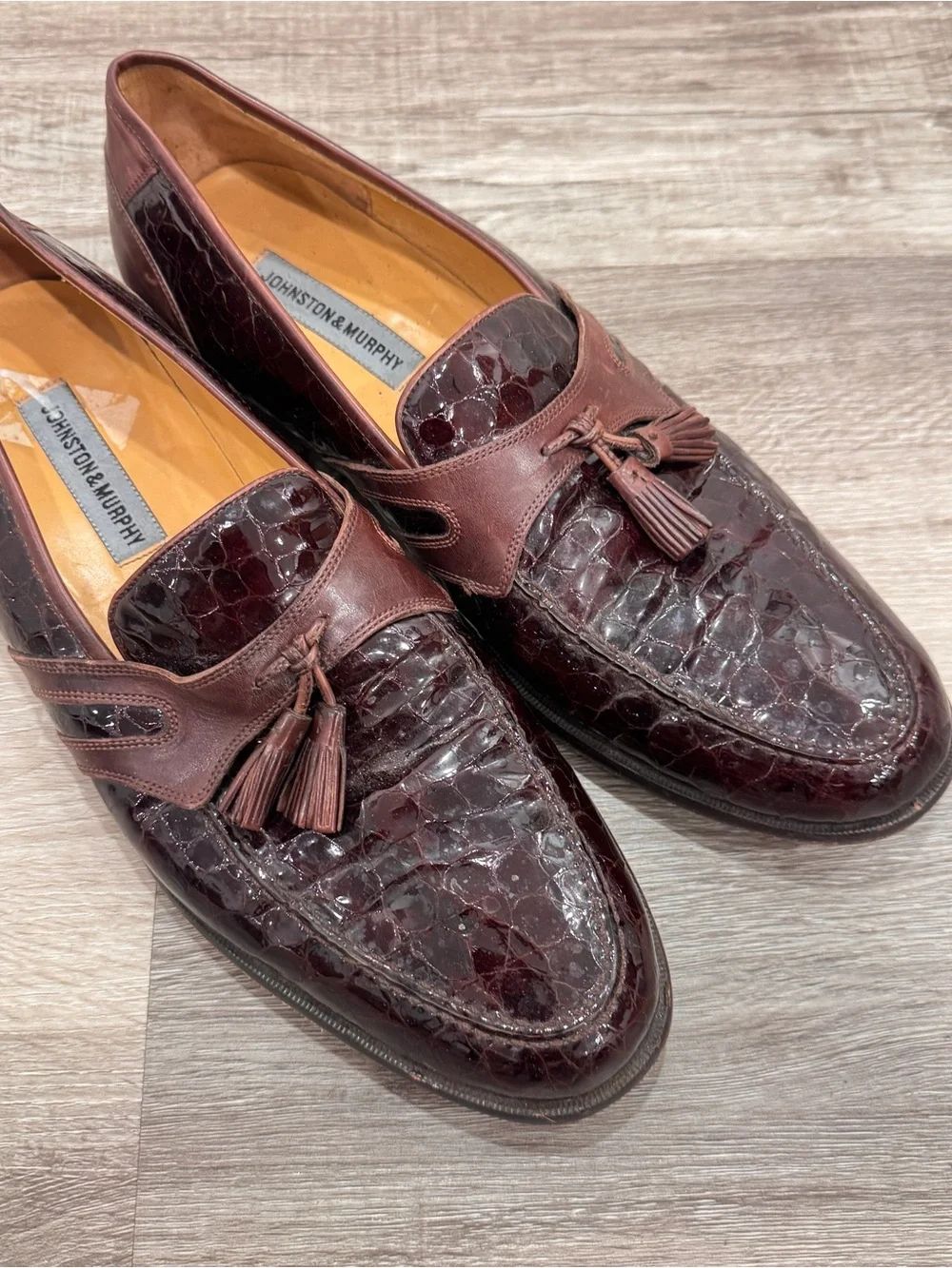Johnston & Murphy Mixon Loafers Brown Leather Croc Print Tassels Men's 13
